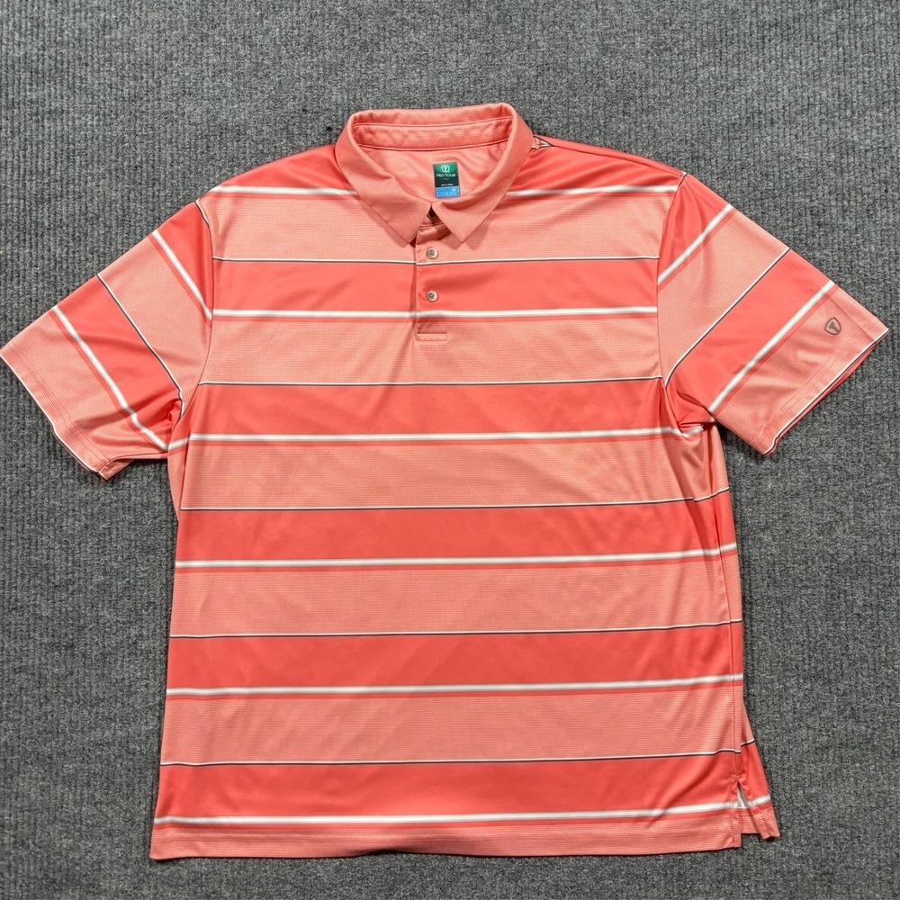Pro Tour Cool Play Mens Polo Shirt XXL Orange Striped‎ Short Sleeve Activewear